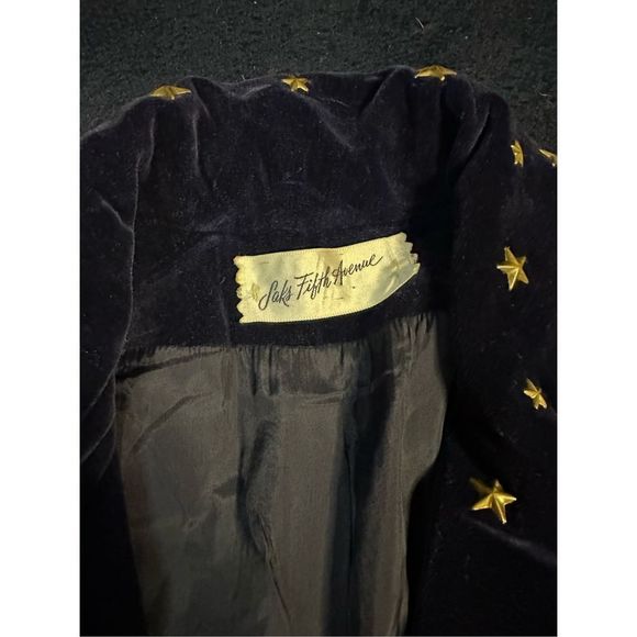 Vintage 1960s Union Made Saks Fifth Ave Blue Velour Star All Over Blazer Jacket - Picture 3 of 10